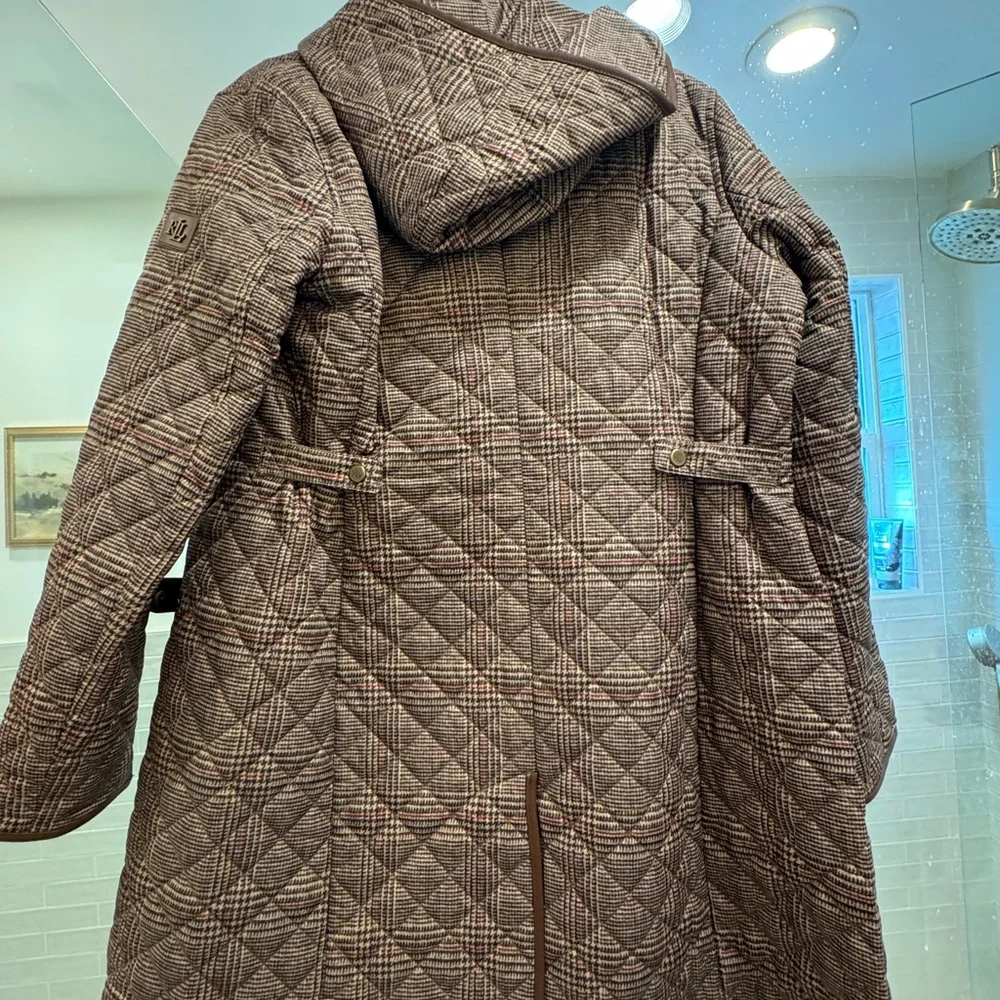 Ralph Lauren Brown Plaid Quilted Hooded Coat - Picture 4 of 6
